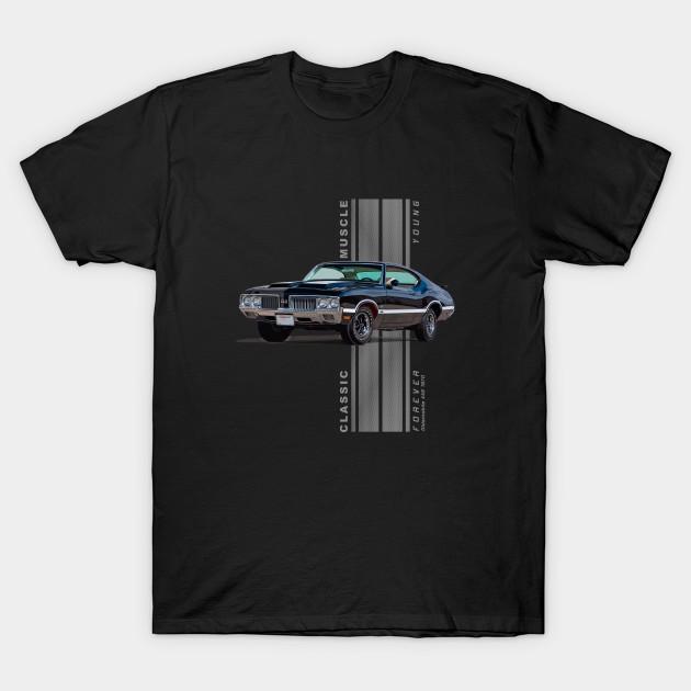 

Men Black Print T-shirt Olds 442 Classic American Muscle Cars Vintage No-Cut Transfer Paper Print Cotton Tshirt 2XL