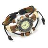 Mens Vintage Leather Wrap Watch Punk Style Hand-Stitched Quartz Wristwatch Adjustable Strap Brown