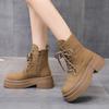 Inner heightening Martin boots women's 2025 new spring and autumn British style thin big yellow boots lace-up brown high-heeled single boots