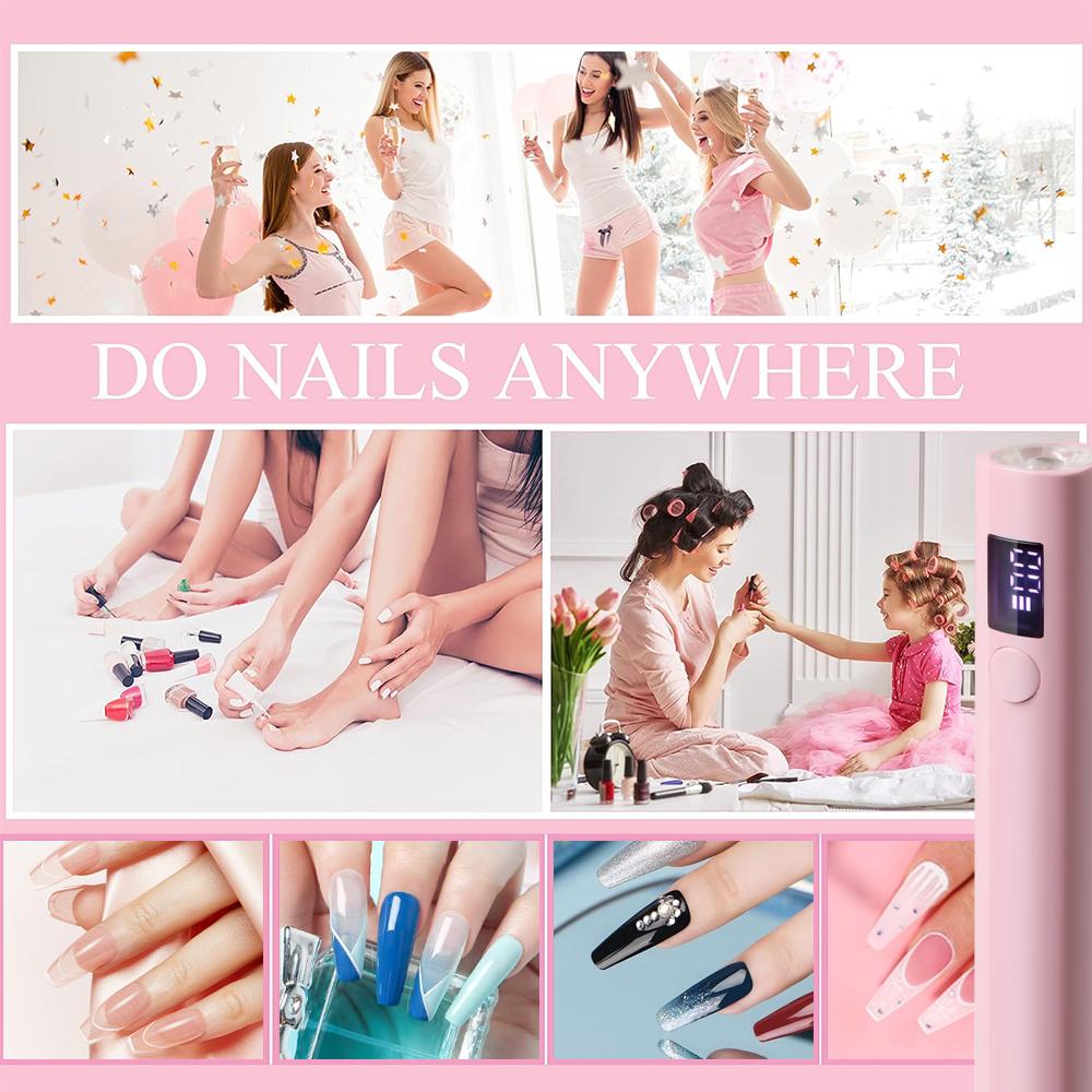 Mini Nail Dryer Lamp With Battery UV LED Nail Light For Curing All Nail Gel USB Rechargeable Nail Art Tool Home Travel Use