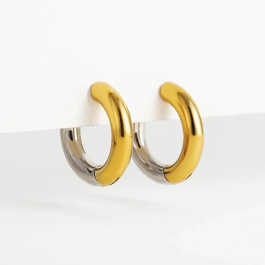 

New Gold&Copper Plated Geometric Circle Hoop Earrings for Women Creative Mixed Color Double Layer Ear Hoops Fashion Zircon Gift
