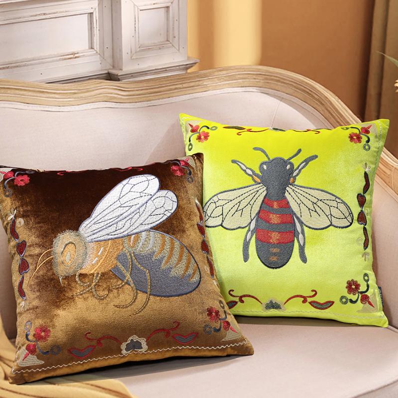European Cushion Cover Animal Bee Embroidery Pillowcases Exquisite Cojines Decorativos Para Sofa Decorative Pillows Cushions