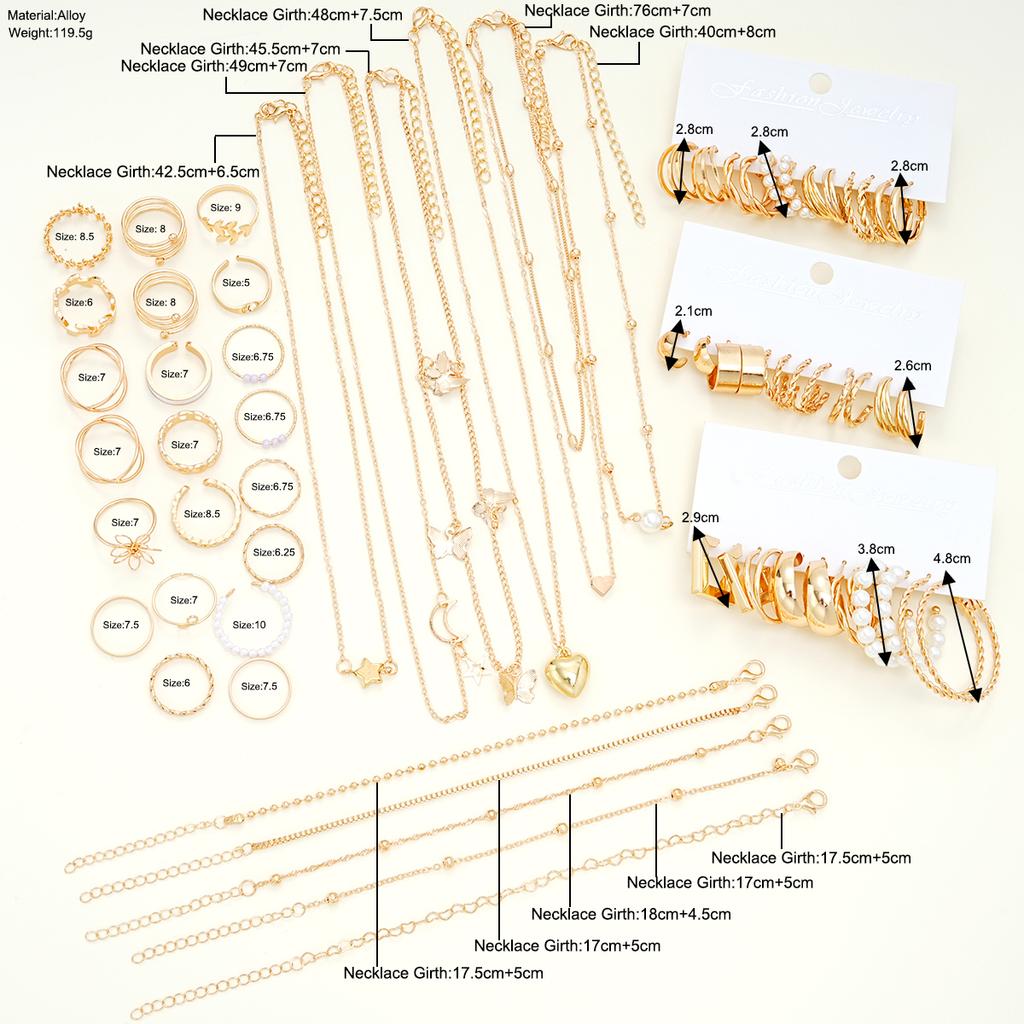 51 Pcs Elegant Boho Metal Earrings Ring Necklace Bracelet Jewelry Set Ankles For Women Parties Daily Versatility Holiday Gifts