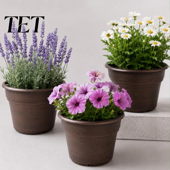 Lightweight Durable Plant Holders Retro Flower Pot with Saucer, Bronze Finish Drainage Holes, Decorative Pots for Balcony Breathable Thickened Plastic
