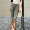 Women's Slim Fit Printed Ruched Capri Pants Elastic Waistband Stretchy Fabric Comfortable Fit Casual Bottoms for Daily Wear