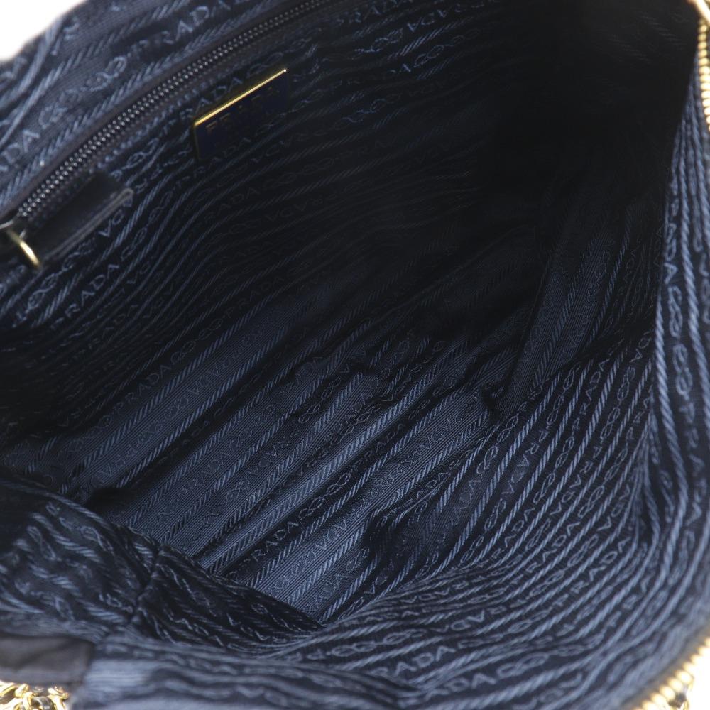 PRADA ChainShoulder Shoulder Bag quilting Navy blue Nylon Women Used