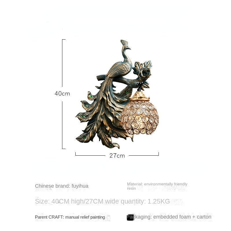 Retro Peacock Wall Lamp Living Room Bedroom Bedhead Background Wall Creative Decoration Wall Lamp