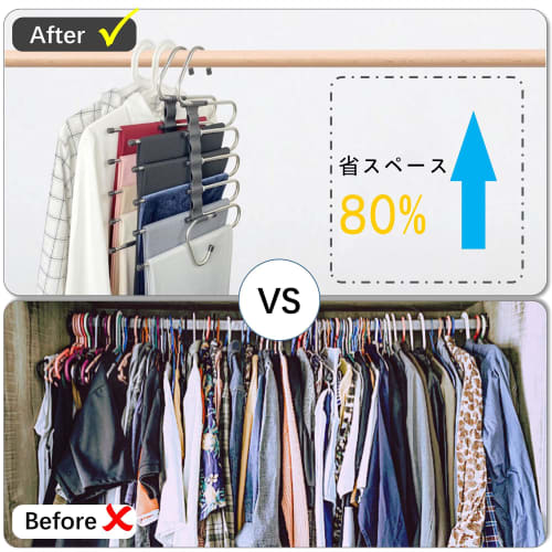 CLEKOD Pants Hanger, Non-Slip, Foldable, 5-Tier, Stainless Steel, for Slacks, Space-Saving, Multi-Functional Storage, Can Be Used Vertically or Horizo