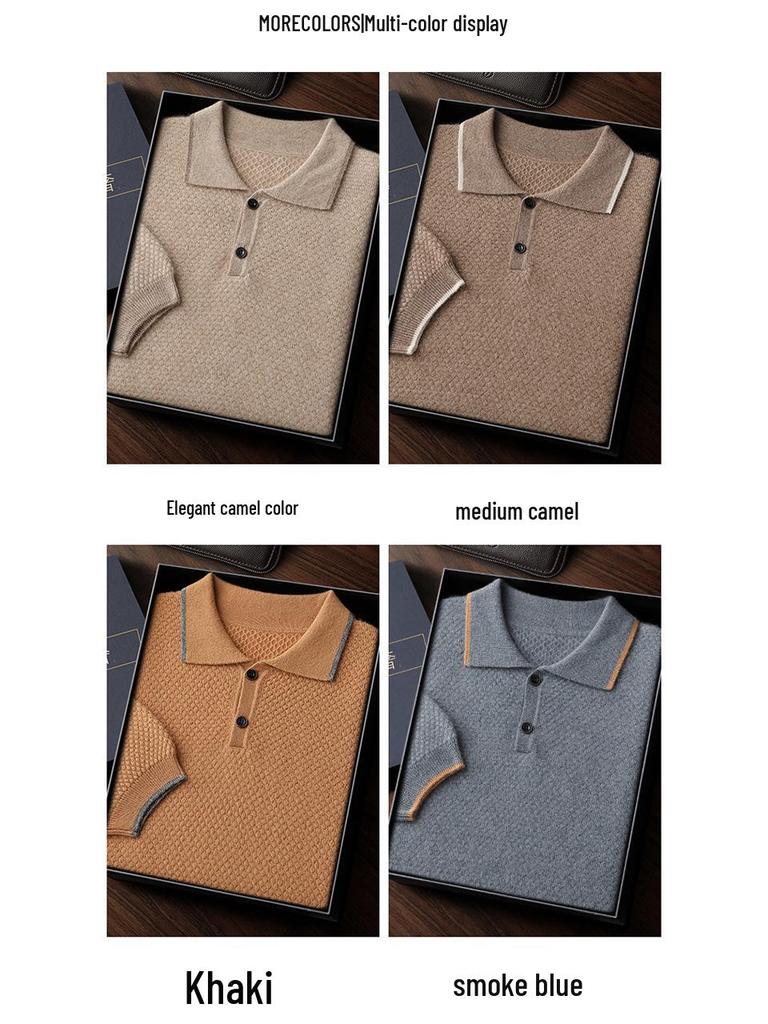 Men's Cashmere Polo Neck Short Sleeve Sweater - Autumn/Winter Business Casual