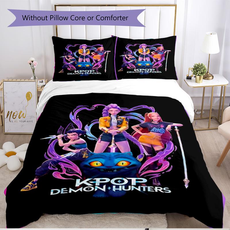 3-teiliges Bettbezug-Set (1 * Bettbezug + 2 * Kissenbezug, ohne Kern), KPop Dämonenjäger Druck Weiches Ganzjahres-Bettwäscheset, Heim-Schlafzimmer-Dekor Geschenk