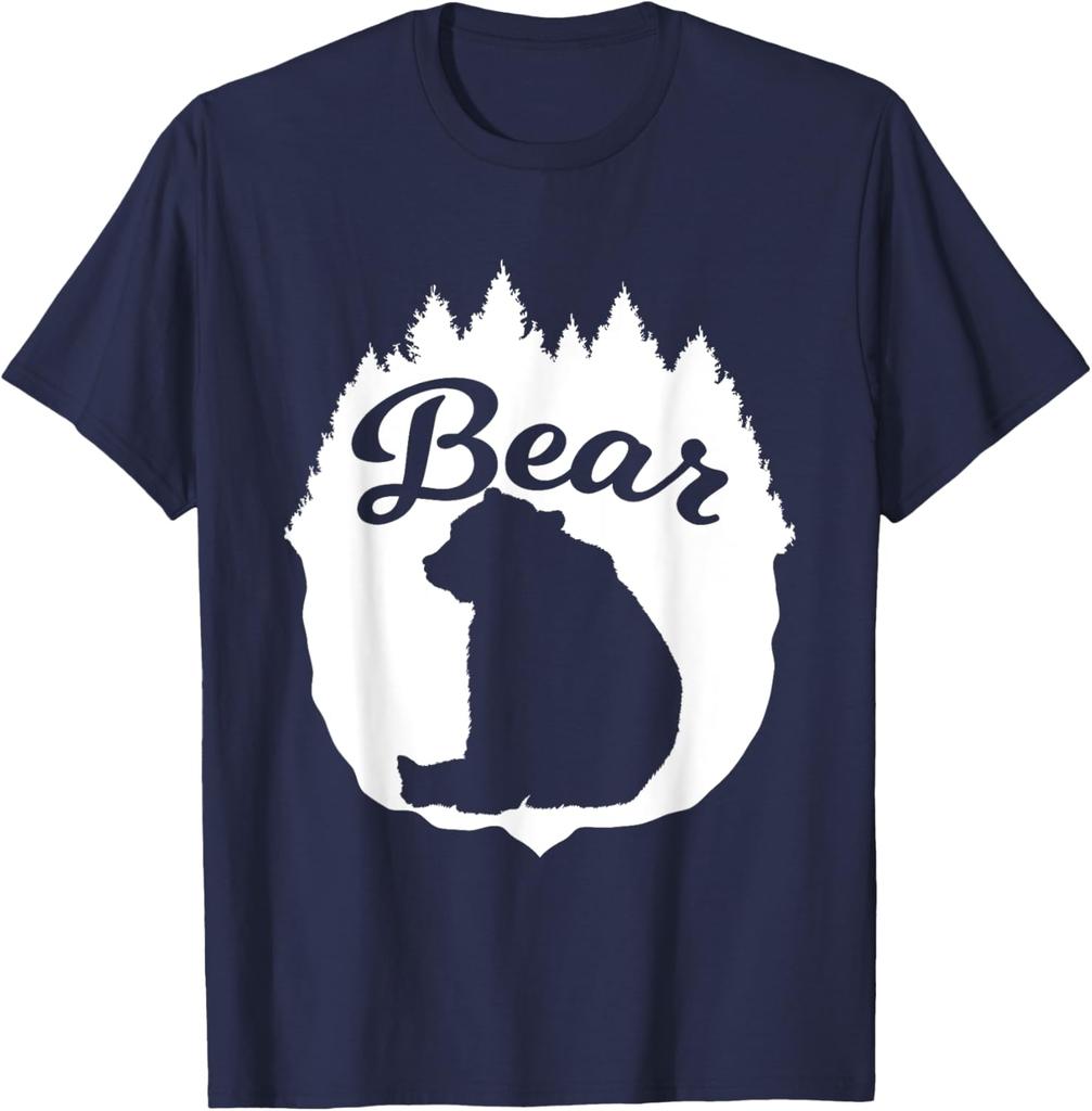 Bärensilhouette Wald Bäume Grafik T-Shirt Lässiges Baumwoll Kurzarm T-Shirt für Herren