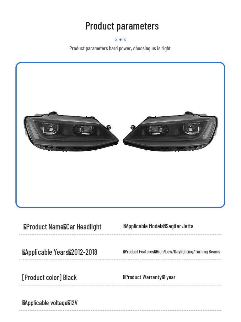 LED Headlights with Dynamic Daytime Running Lights and Sequential Turn Signals for 2012-2018 Sagitar Jetta.