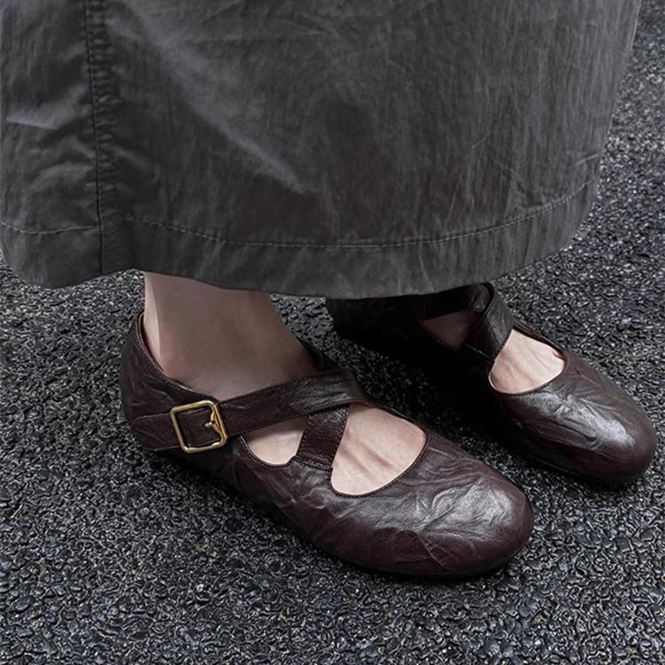 Nai Pie~ Retro soft leather cross-strap ballet single shoes flat commuting Mary Jane shoes women's early autumn small leather shoes