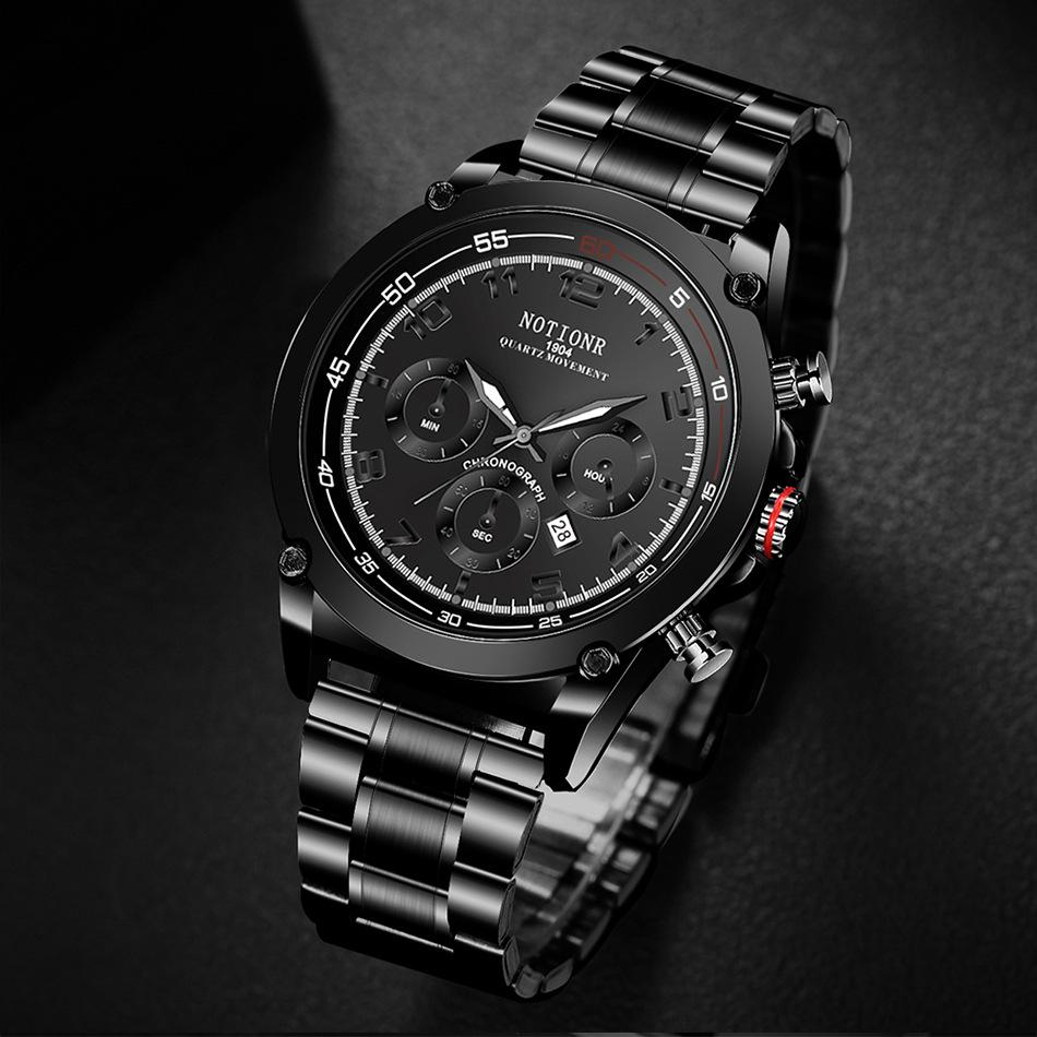Notionr Fashion Men'S Waterproof Watch Stainless Steel Large Dial Business Watch Luminous Calendar Quartz Watch