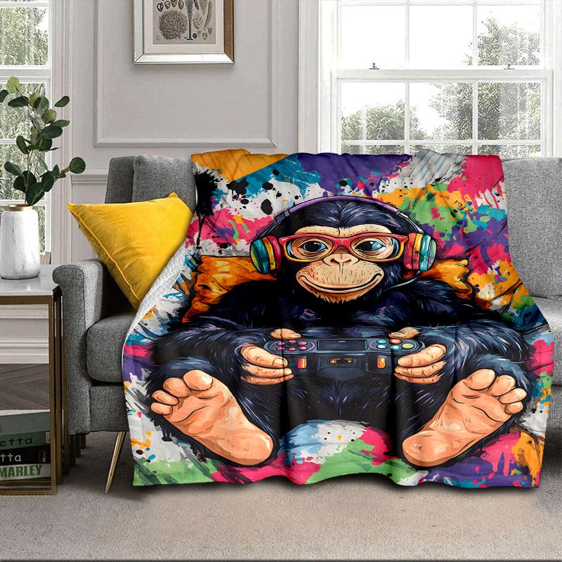 Monkey Gamer Adventure Blanket Flannel Blanket for bed, sofa, Camping, Hiking, Picnic Essentials, gift for family Fan gifts