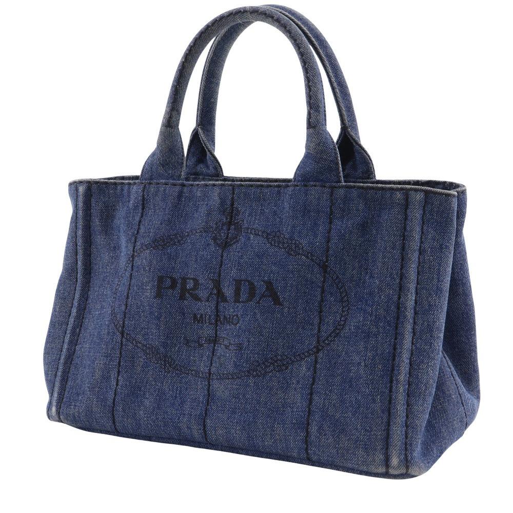 PRADA Canapa Handbag 1BG439 Tote Bag Blue denim Women Used
