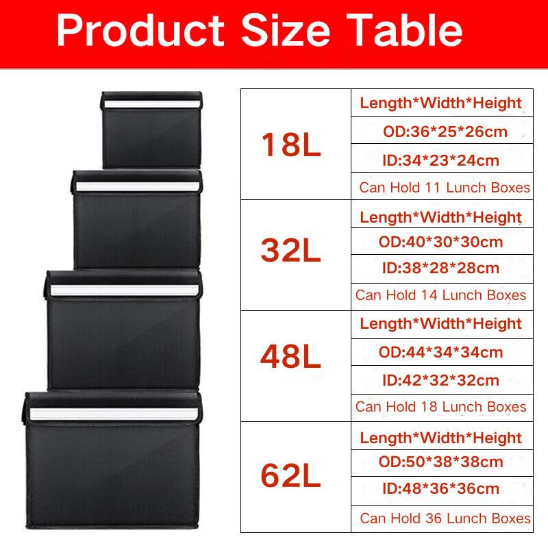 32L/48L/62L Motorcycle Delivery Food Business Takeout Bag Insulated Takeout Box Food Delivery Bag