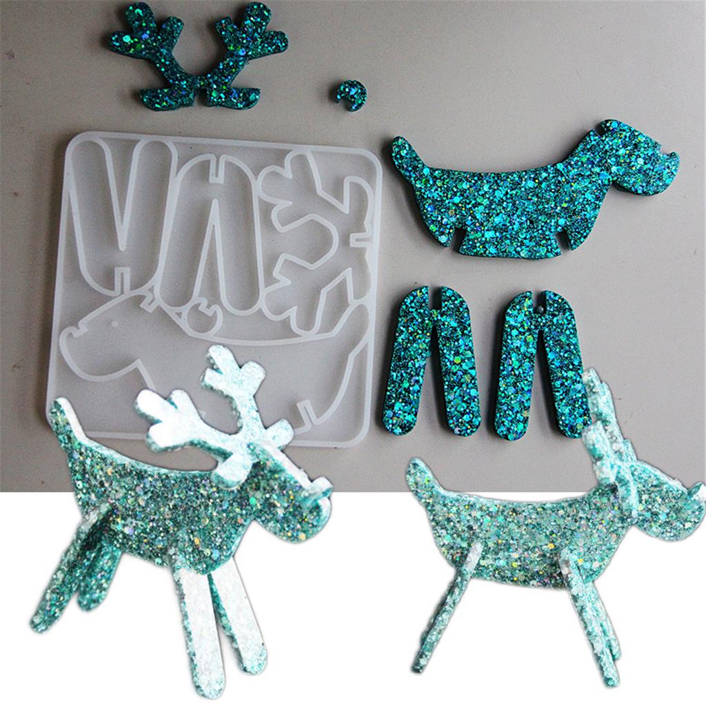 Christmas Themed Ornament Mould Silicone Mold for Reindeer Figurine Decoration Gypsum Mold Jewelry Making Supplies