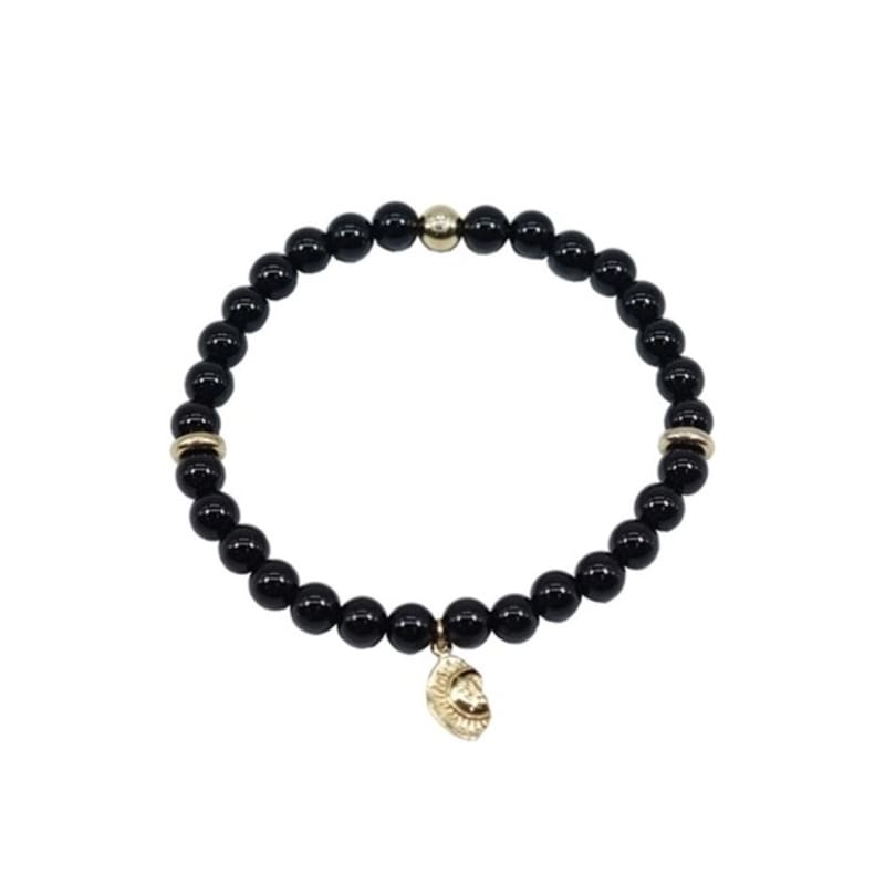 Aphrose Loutre de Mer Pendentif Visage Bracelet Pierre Précieuse (Noir)