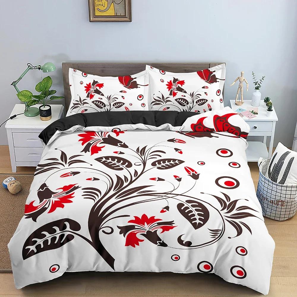 Beautiful Flowers Pattern Bedding Set Soft Luxury Duvet Cover Set Twin Double King Queen Size Microfiber Quilt Cover 2/3Pcs