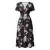 Women's Casual V Neck Waist Cinched Floral Print Short Sleeve Midi Dress Lightweight Comfortable Fabric Summer Dress
