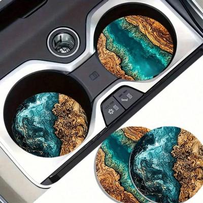 6Pcs Ocean Wave & Wood Grain Coasters Set Heat-Resistant Drink Coasters For Coffee/Tea Mugs, Beach Theme Home Decor