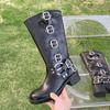 Mode „Edgy Cowboy Vibe“ Leder Kniehohe Stiefel, Mehrfach-Schnallen-Dekor, Perfekt für Lässige & Herbst-Winter-Looks