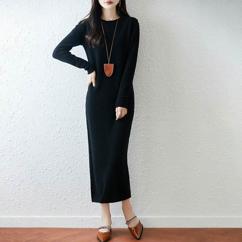 Women Sweater Dress 100% Wool MODERN NEW SAGA O-neck Knit Long Pullover Winter Jumpers Wool Long Dress Female