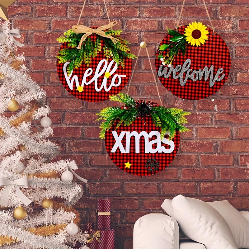 3pcs Christmas Decorations Plaid Fabric Stickers, Fabric Wooden Door Sign Door Hangers, Christmas Tree Decorations Christmas Hangers-Merry Christmas!