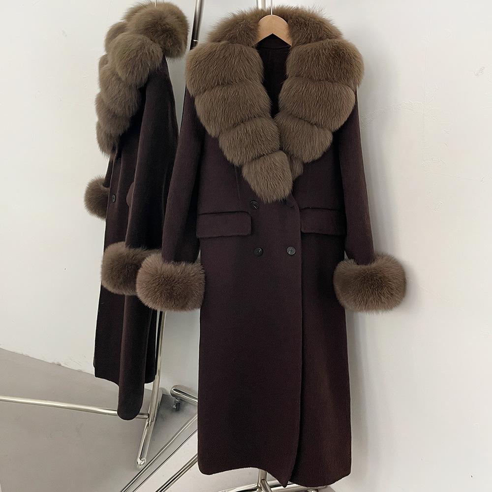 Atmosphere Detachable natural real fox fur collar wool coat women's new winter warm woolen coat