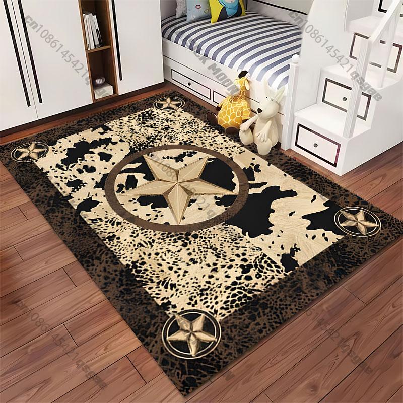 Western Star Cowhide Pattern Carpet Yoga Living Room Room Decor Children's Crawling Mat Doormat Area Rug Games Mat
