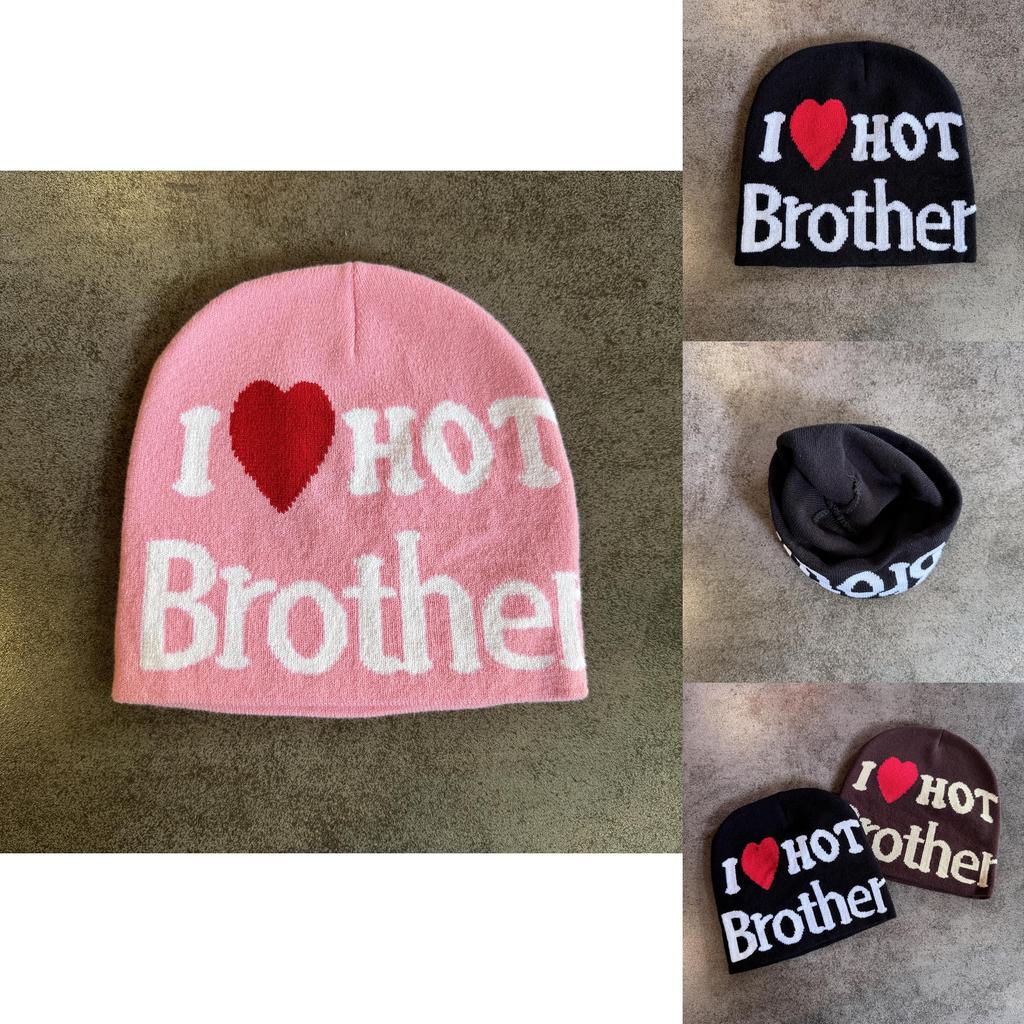 Knit Hat For Women Men Heart Letter Pattern Warm Winter Beanie For Casual Wear