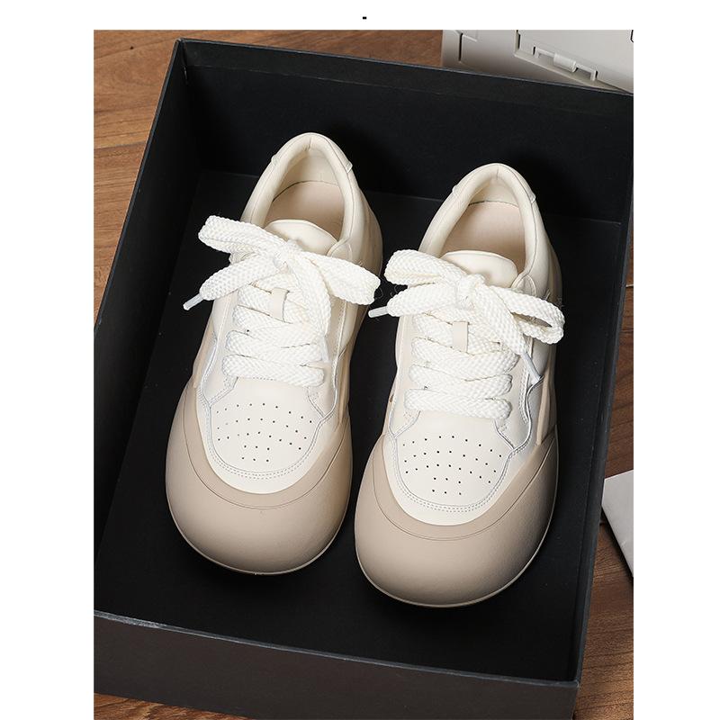 Lace-up bread little white shoes women's Korean version comfortable sports fluffy muffin thick sole ugly cute soft sole heightening big head sho