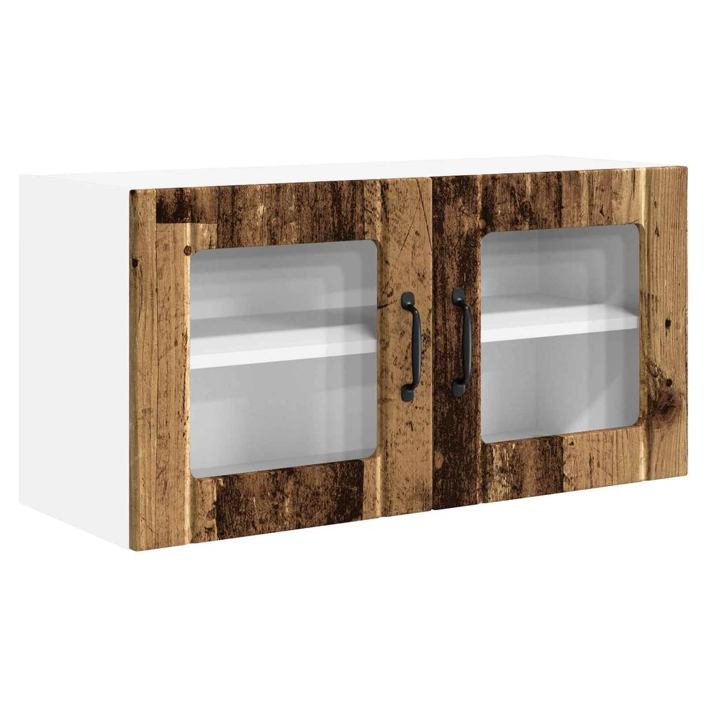 Porto Wall Mounted Glass Cabinet Reclaimed Wood Look 80 X 31 X 40 Cm Engineered Wood