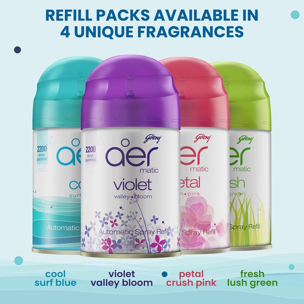 Godrej Aer Matic Automatic Room Freshener Refill Pack 210ml Cool Surf Blue 2200 Sprays
