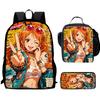 One Piece 15-Inch Mochila 3 Pcs Lightweight Adjustable Cartoon School Backpack With Lunch Bag Pencil Case For Children Ages 6-10
