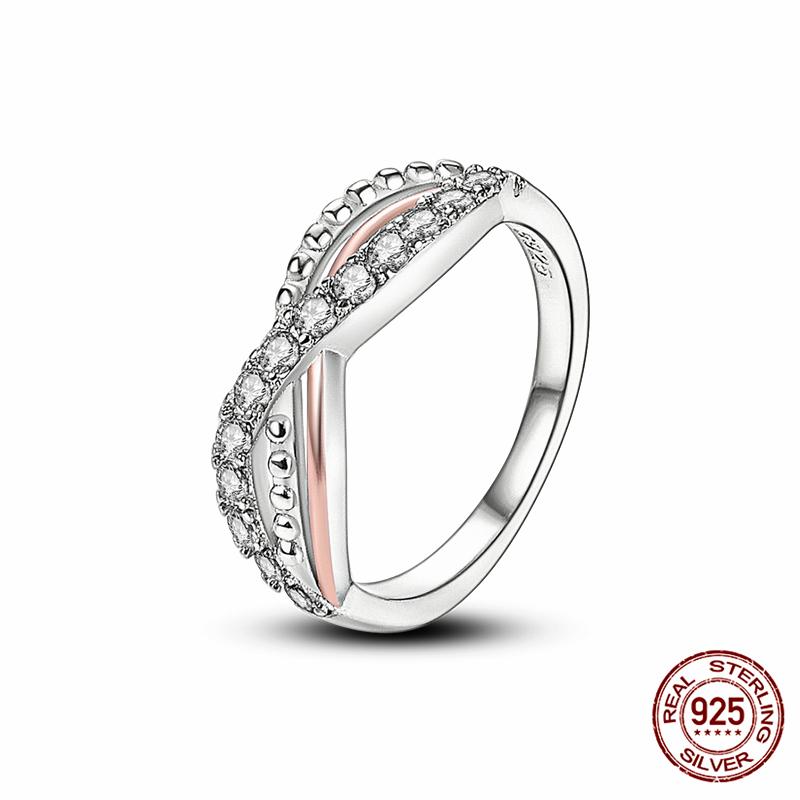 Brand New 100% Genuine 925 Silver Women's Ring Original Heart Crown Rose Gold Crystal Engagement Ring Wedding Anniversary Jewelr