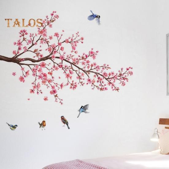 2 foi/set autocolant de perete cu flori, copac, flori roz, pasăre, impermeabil, PVC, detașabil, sufragerie, dormitor, decorare modernă de perete