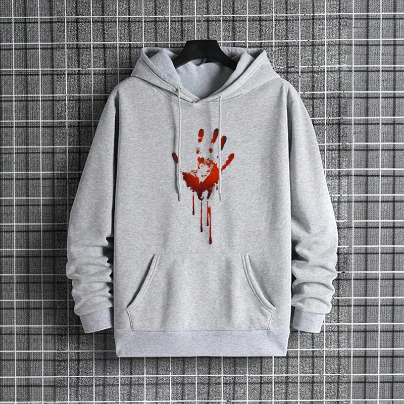 Funny Bloody Handprints Print Hoodies Urban Streetwear Fashion Hip Hop Hooded Sweatshirt Male Trendy Casual Hoody Men's Clothing