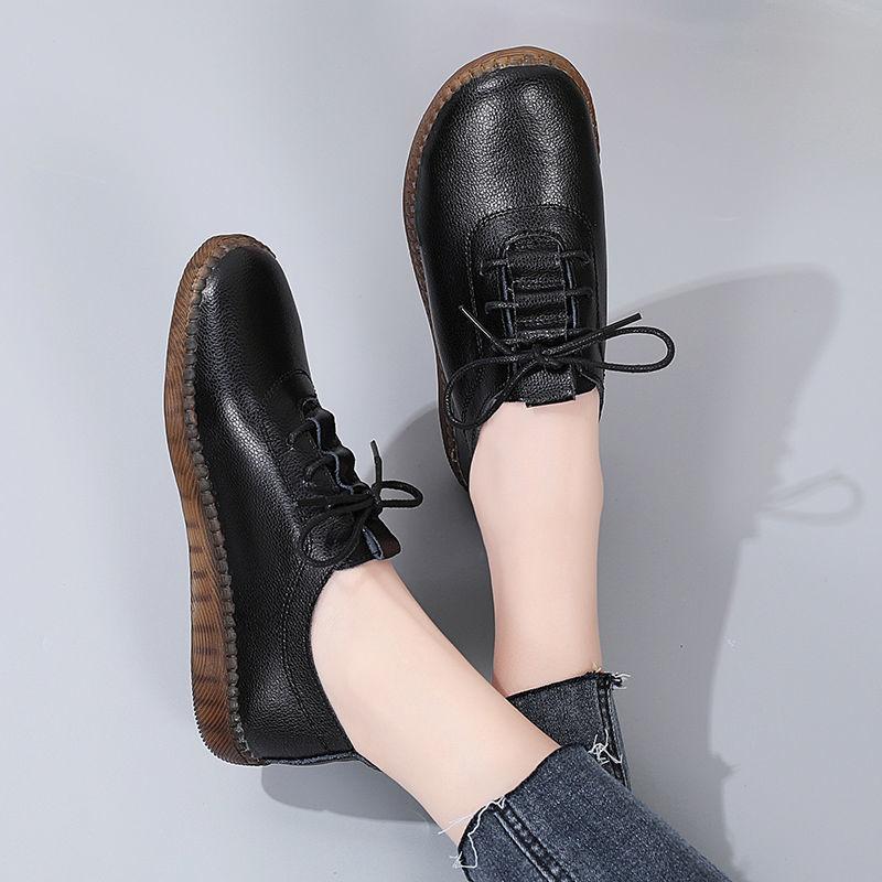 Soft leather shoes 22 spring new flat cow tendon soft-soled bean shoes casual light mother leather shoes