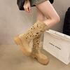 Autumn new western cowboy boots knight boots retro but knee hollowed thick heel fashion boots women