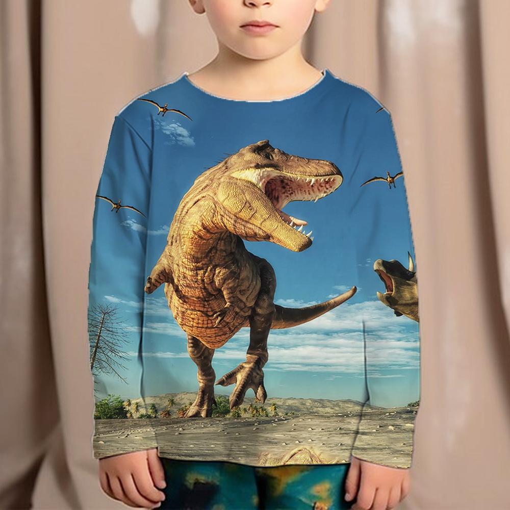 Korean Children's Clothing 2023 Kids Replica Brands 3d Print Animals Dinosaur Tops For Boys Fashion Autumn T-Shirt Full Sleeve