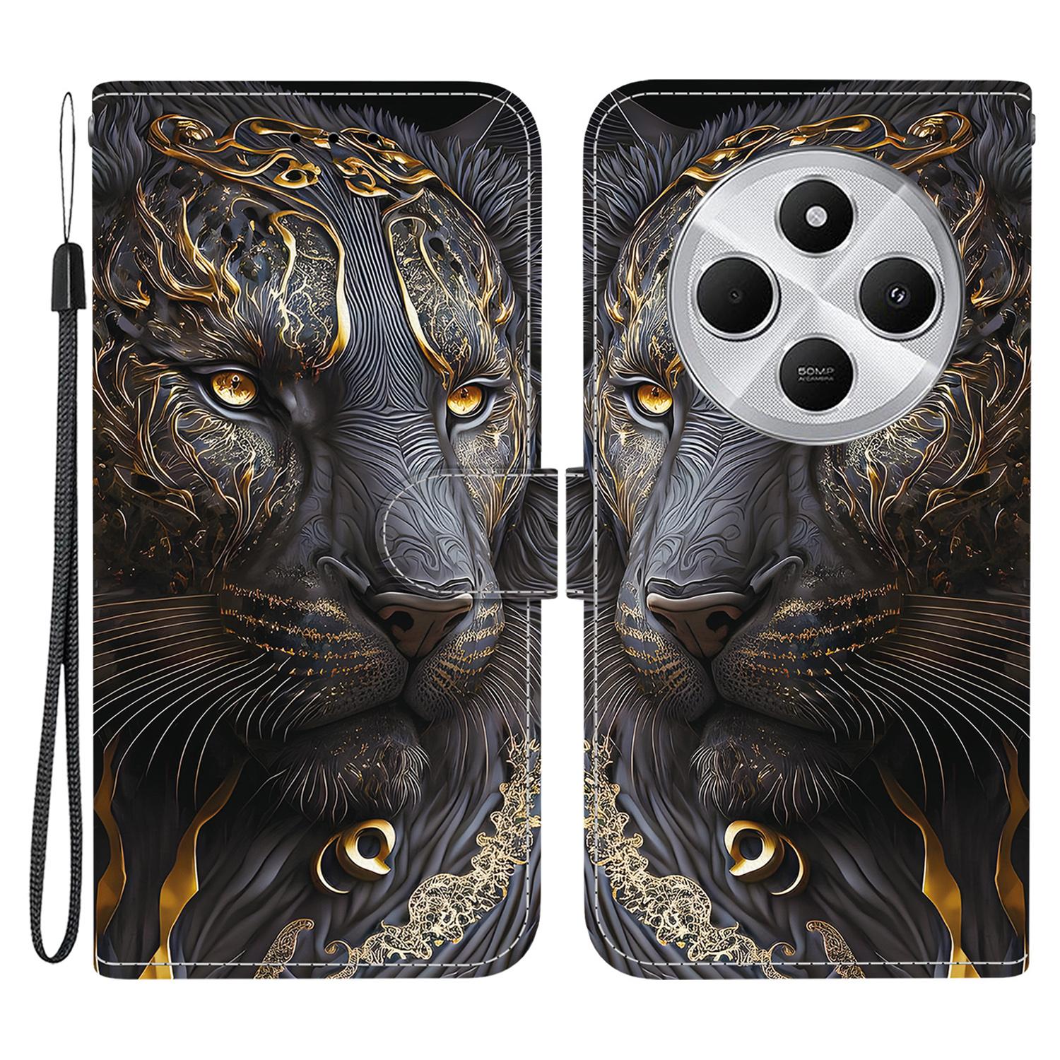 

Для Xiaomi Redmi 14C 4G Шкіряний Чохол-Підставка Гаманець З Принтом Чохол для Телефону з Ремінцем на Зап ястя