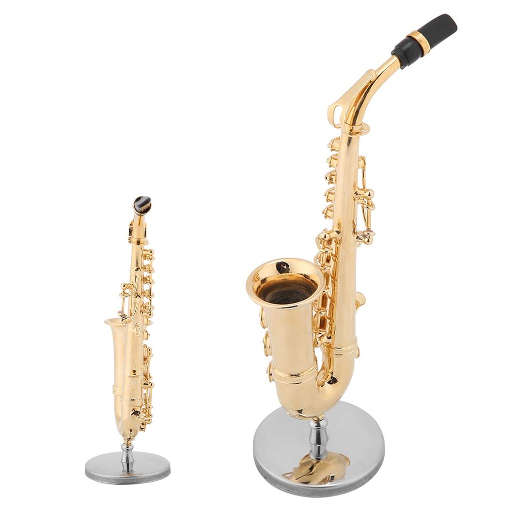 Miniature Alto Saxophone Replica with Stand and Case, Gold-Plated Instrument Model Decor