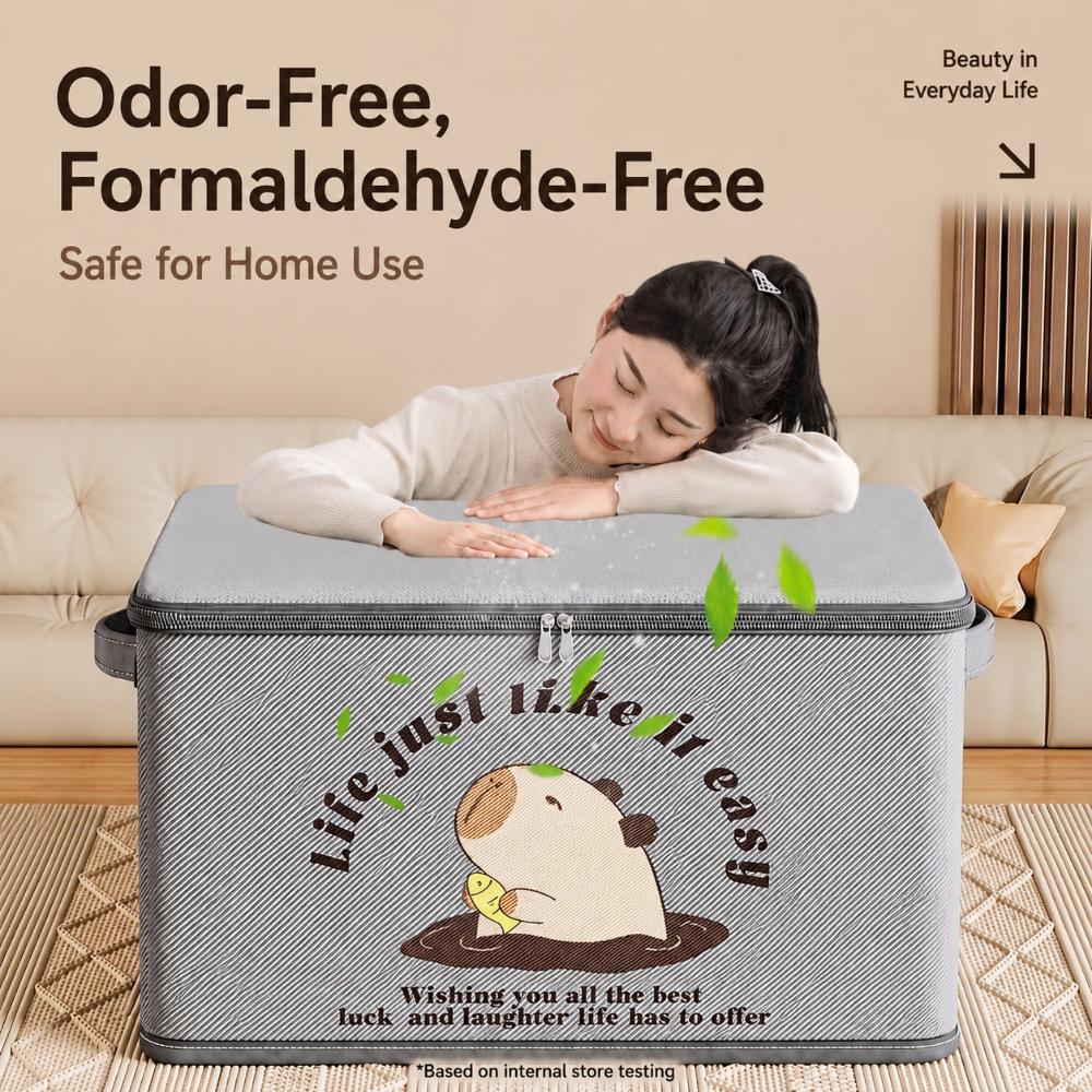 Foldable Clothes Storage Box With Zipper Lid Nonwoven Fabric Organizer Bin For Bedroom Wardrobe Travel Bedding And Daily Seasonal Items