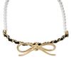 CHANEL Metal Bow Calfskin Glass Pearl Chocker Necklace Women's Gold/Black