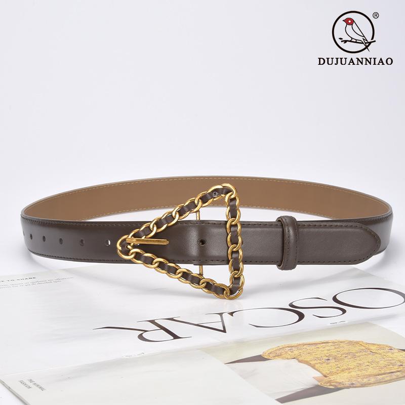 Women'S Belt Retro Triangle Pin Buckle Chain Belt Women'S Decorative Leather Fine Belt Women'S Dress