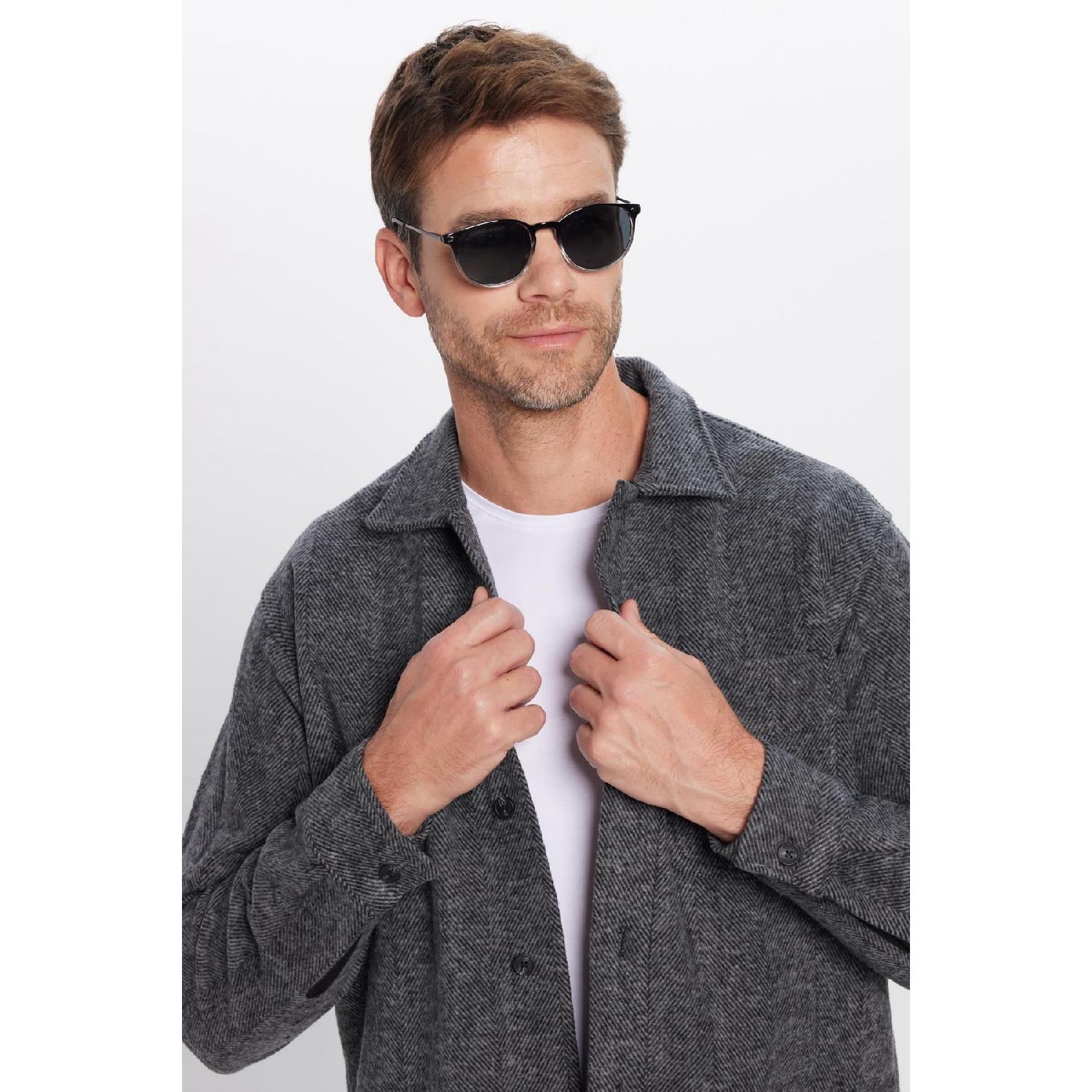 

Men s Relax Fit Casual Cut Lumberjack Open Collar Single Pocket Flap Dobby Anthracite Color Winter Shirt S