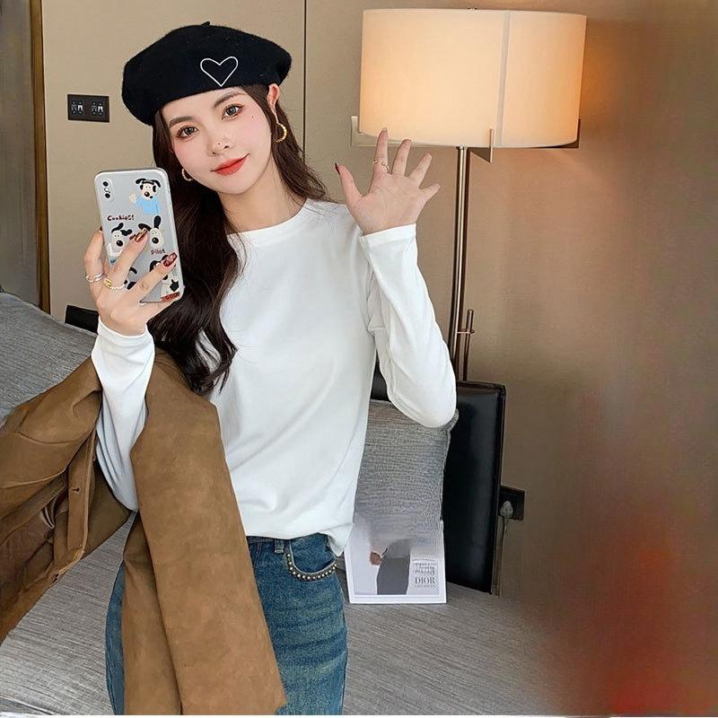 Women's Fleece Lined Base Layer Top for Autumn and Winter Long Sleeve T-Shirt Crew Neck Solid Color Elegant Versatile Slim Fit Warm Inner Wear