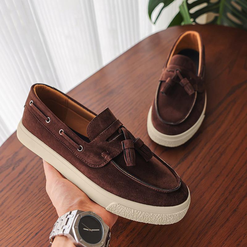 Fashion Leisure Walk Men‘s Slip On Loafers Cow Suede Leather Casual Shoes Outdoor Lazy Shoes Classic Elegantes Driving Shoes Moccasins
